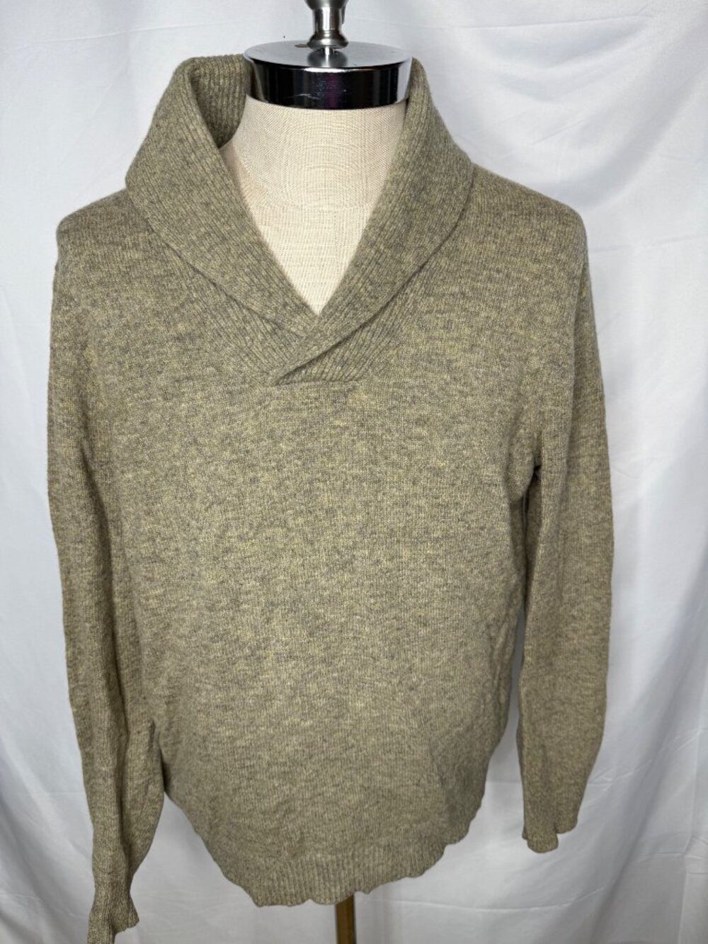 Eddie Bauer Shawl Collar Lambswool Sweater Mens XL Olive Green
